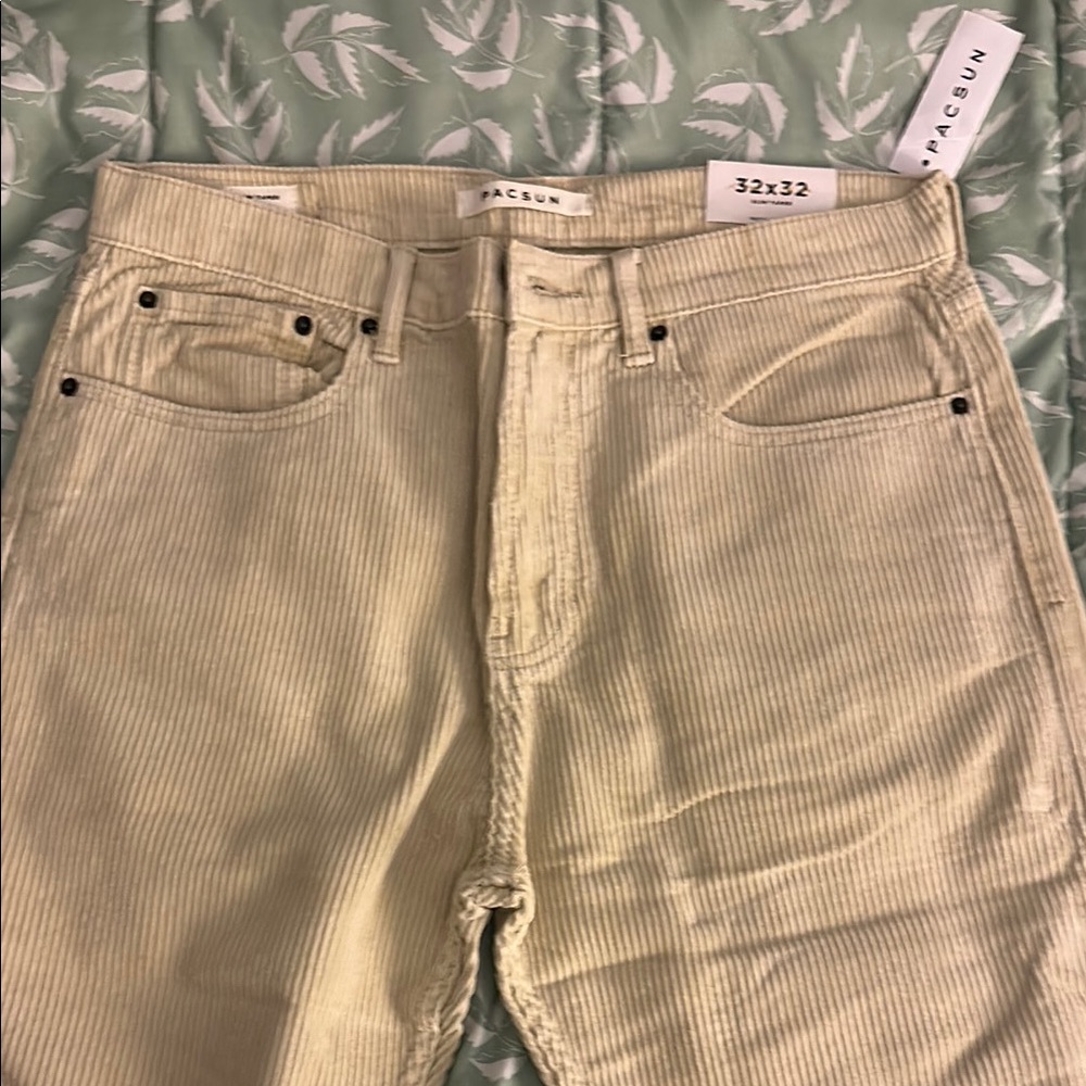 PacSun Cream Corduroy Straight Leg Pants